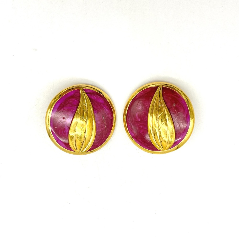 Edgar Berebi Gold Tone Purple Enamel Clip‎ On Earrings Vintage Designer Jewelry